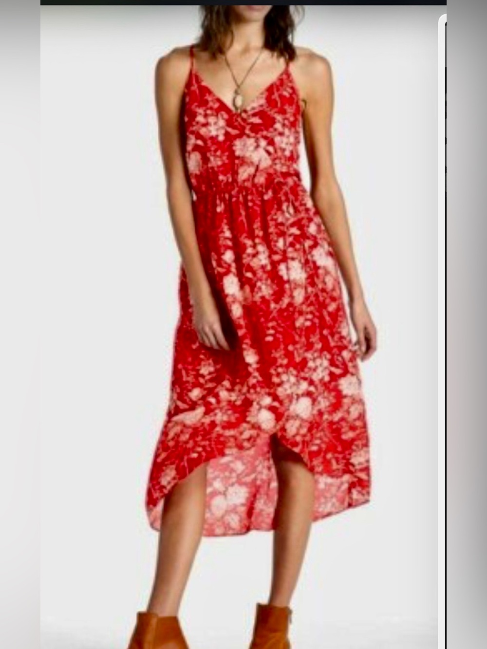 Lucky Brand SoHo Red & White Floral high low wrap front lined small Dress